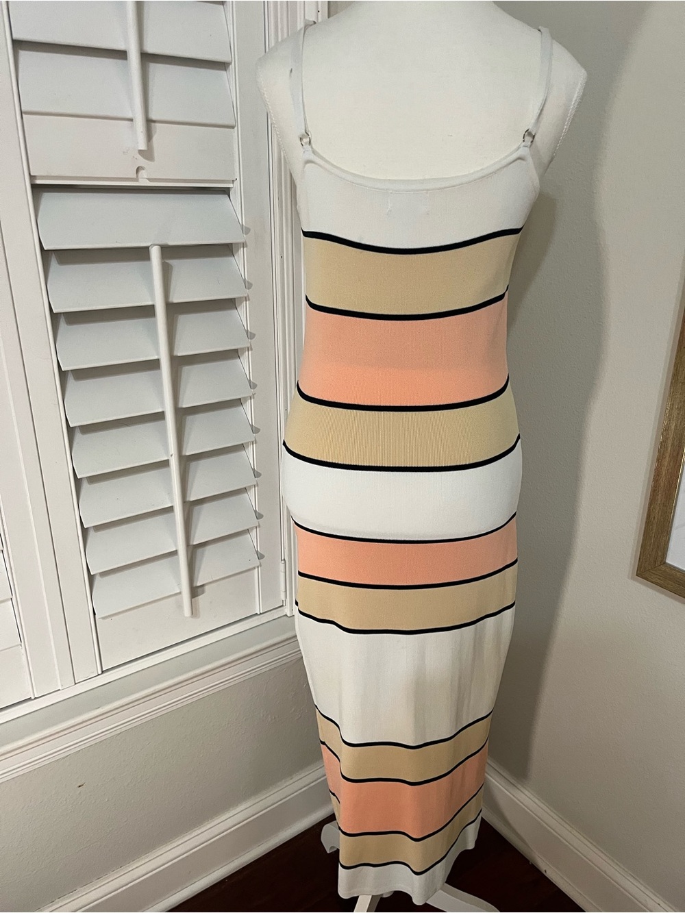 Lena Striped Maxi Dress in Cream, Peach & Tan